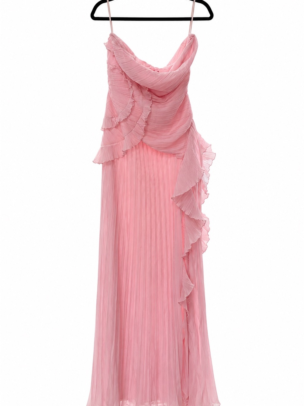 Lulu's Pink Pleated Ruffle Maxi Dress